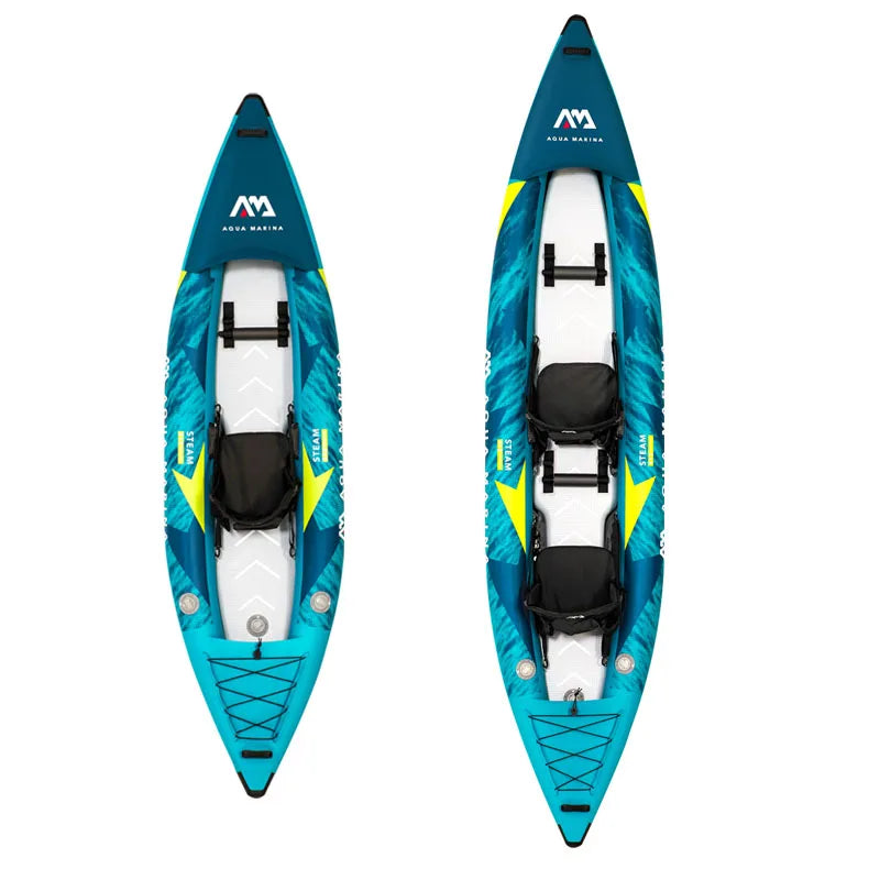 AQUA MARINA STEAM Inflatable Sport Kayak – 1-2 Person PVC Canoe Dinghy Raft with Pump, Seat & Drop Stitch Floor