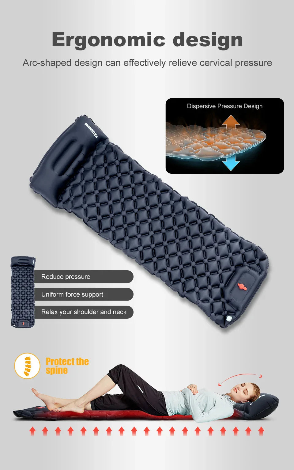 Outdoor Ultralight Inflatable Camping Mattress - Sleeping Pad with Pillows and Built-In Inflator Pump for Hiking
