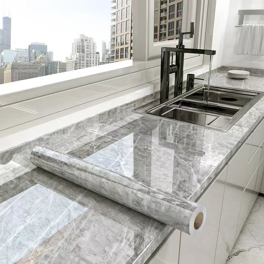 Marble Kitchen Oil-Proof Film - Self-Adhesive Waterproof Wallpaper for Stove, Countertop, Cabinet, Tile Renovation