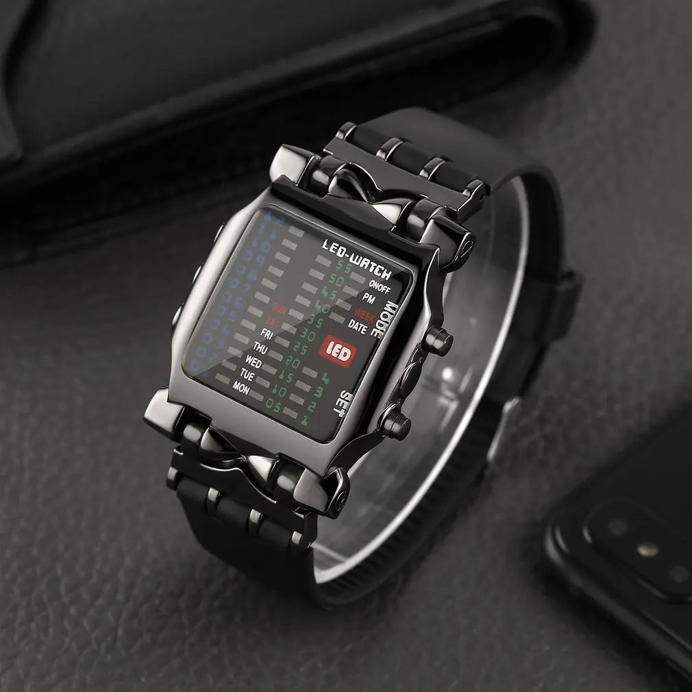 Men’s LED Crab-Style Watch — Creative Luminous Binary Electronic Waterproof Multi-Function Wristwatch