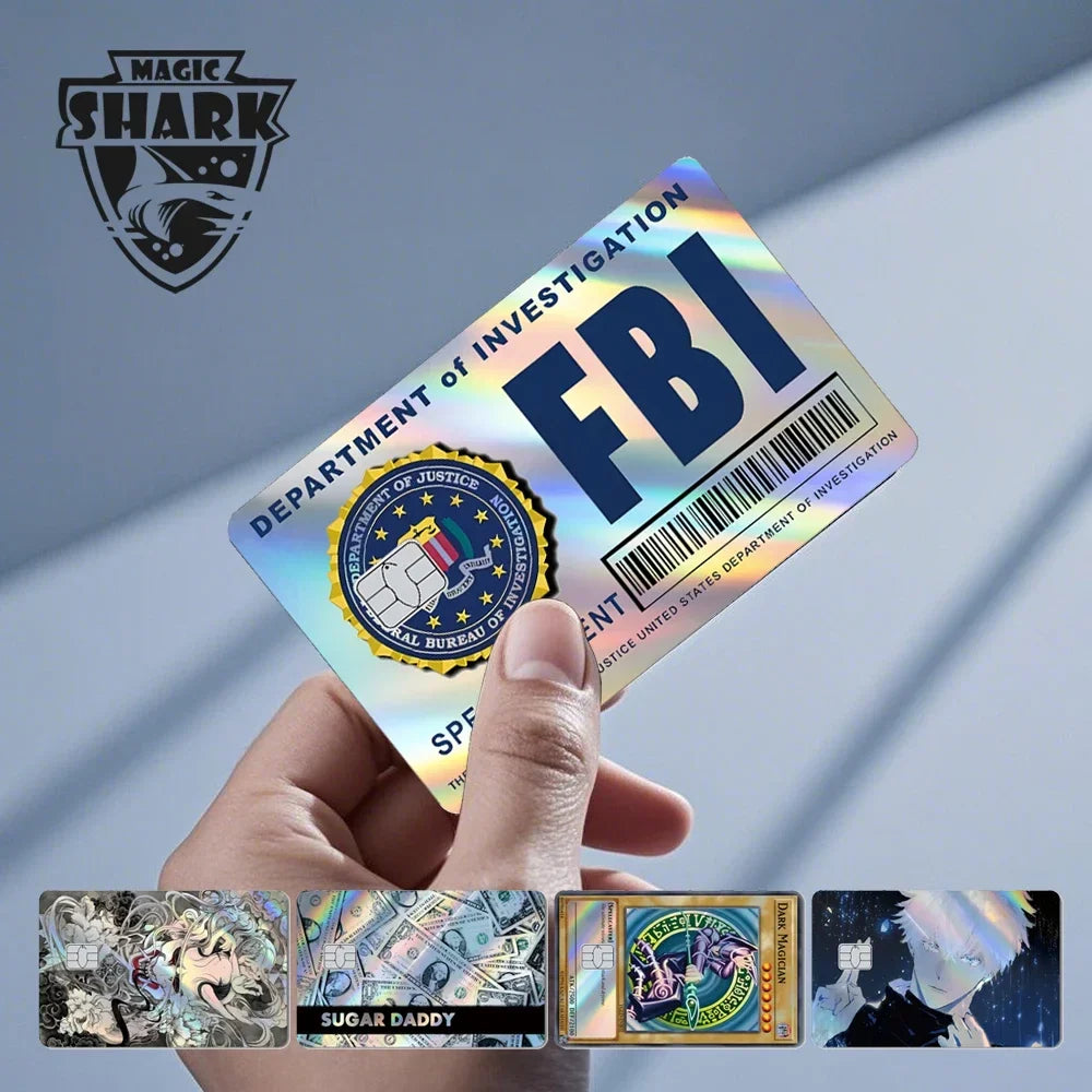 Magic Shark Holographic Laser Skin - Evil FBI Money Credit Bank Card Sticker Cover No Fade Protective Film