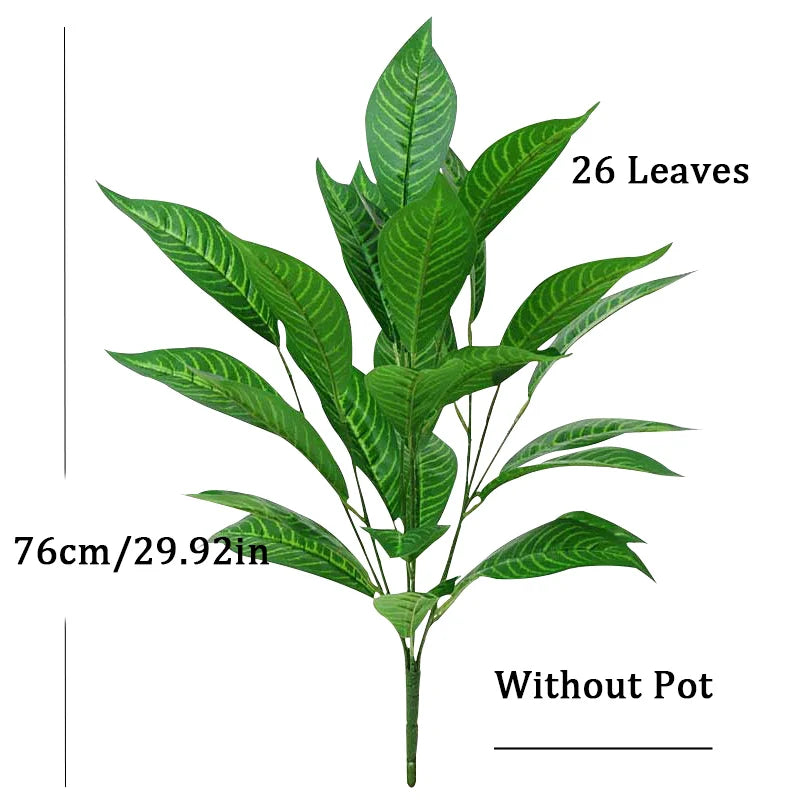 76cm Artificial Magnolia & Banyan Leaf Plant Branch – 26 Leaves Fake Green Sansevieria Decorative Tree for Home & Garden Decor