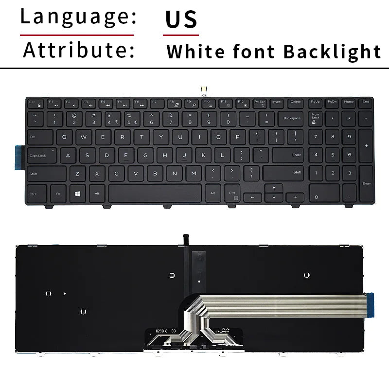 Dell Inspiron 15 Keyboard Replacement – BR/SP/US Russian Layout Backlit Keyboard for 3567 5577 5555 5557 5559 3543 5547 5549 5548 P39F P51F