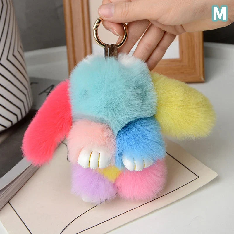15cm Rabbit Fur Keychain - Fluffy Bag Charm, Car Key Pendant & Gift Accessory for Women