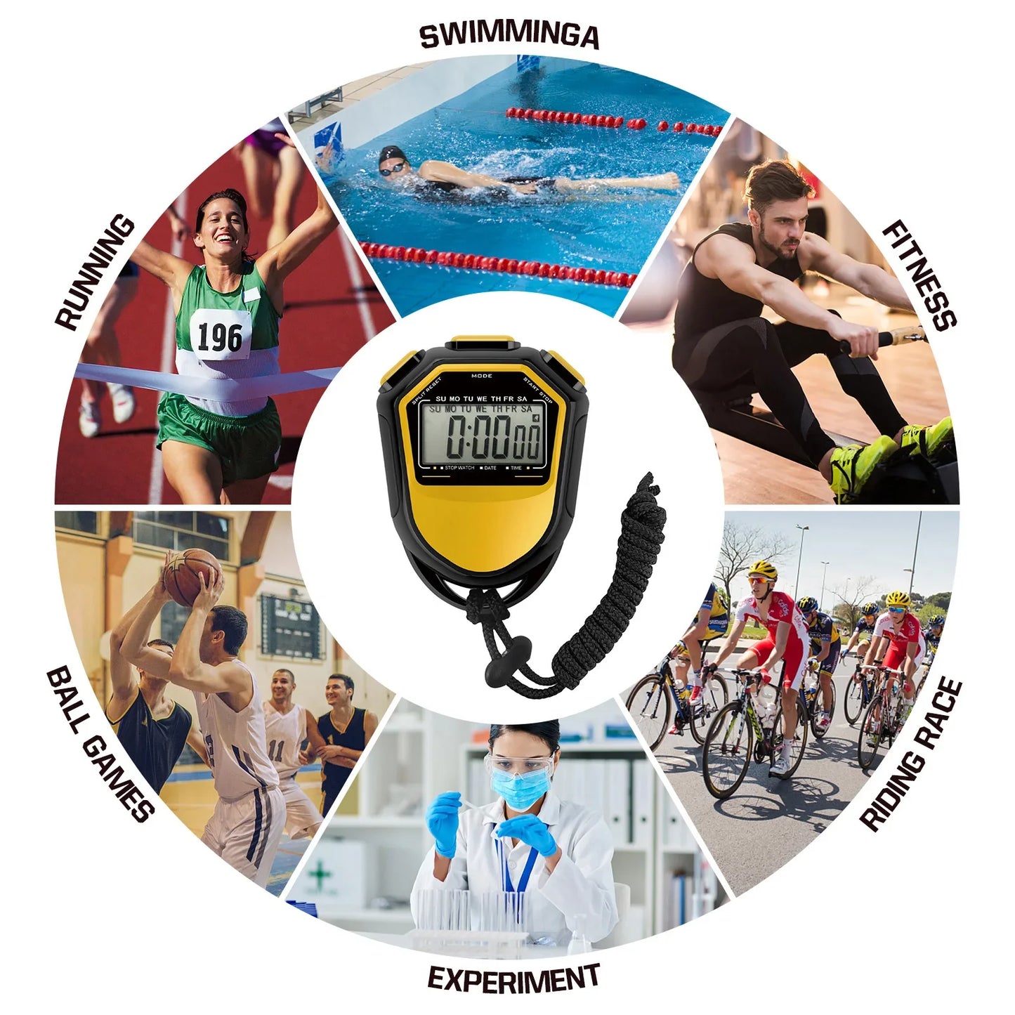 Classic Waterproof Digital Sports Stopwatch – Professional LCD Timer with String for Timing Events