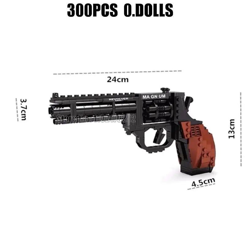 300pcs Military Revolver Pistol Building Block Toy – 1:1 Scale Army Gun for Boys
