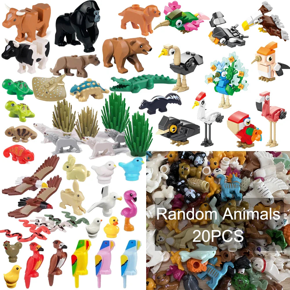 MOC Animal Scene Building Blocks – Zoo & Wildlife DIY Toy Bricks with Ducks, Cats, Dogs, Penguins, Eagles, Wolves, Bears, Deer, Sharks, Snakes, Mice, Sheep (K055)