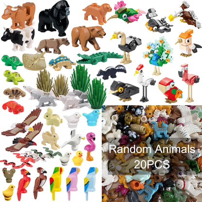 MOC Animal Scene Building Blocks – Zoo & Wildlife DIY Toy Bricks with Ducks, Cats, Dogs, Penguins, Eagles, Wolves, Bears, Deer, Sharks, Snakes, Mice, Sheep (K055)