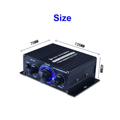AK170 Mini Digital Power Amplifier – 200Wx2 Stereo Audio Amplifier with Blue Light for Home Theater & Party Music