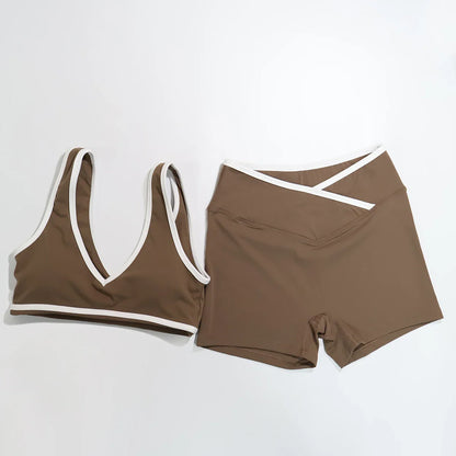 Women's 2-Piece Yoga Set – Color Block Sports Bra and Fitness Shorts Outfit for Summer Workout & Gym