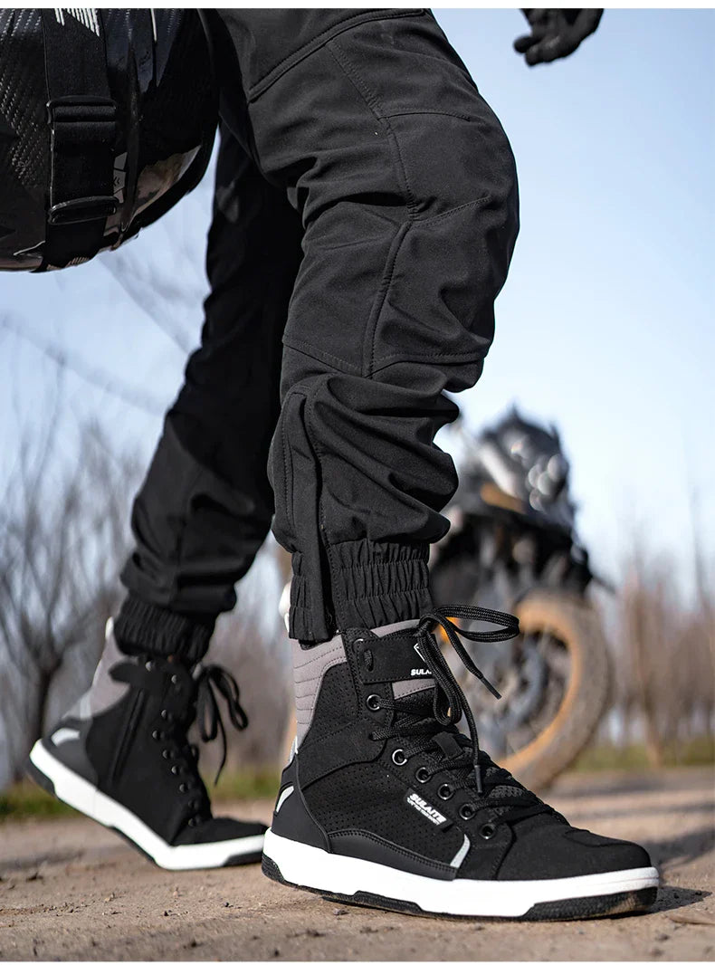 Men’s Motorcycle Boots - Breathable Anti-Fall, Road Racing Rider Shoes with Gear Shift Rubber Sole, Reflective Motorbike Boots