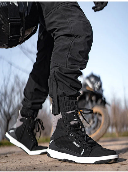 Men’s Motorcycle Boots - Breathable Anti-Fall, Road Racing Rider Shoes with Gear Shift Rubber Sole, Reflective Motorbike Boots