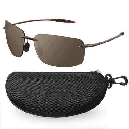 JULI Polarized Classic Sports Sunglasses - Ultralight Rimless Rectangle Frame for Men, Fishing & Driving, UV400 Protection (MJ8009)