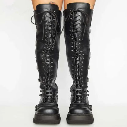 Casual High Sock Boots for Women – Slope-Sided Belt Leather Buckle, Knee-Length Stockings for Winter Season
