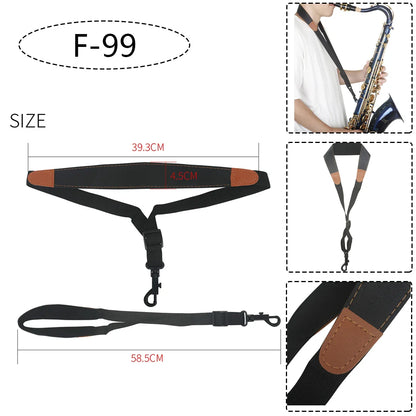 Saxophone Neck Strap - Adjustable Leather Universal Fit for Soprano, Alto, Tenor Sax with Secure Closed Hooks