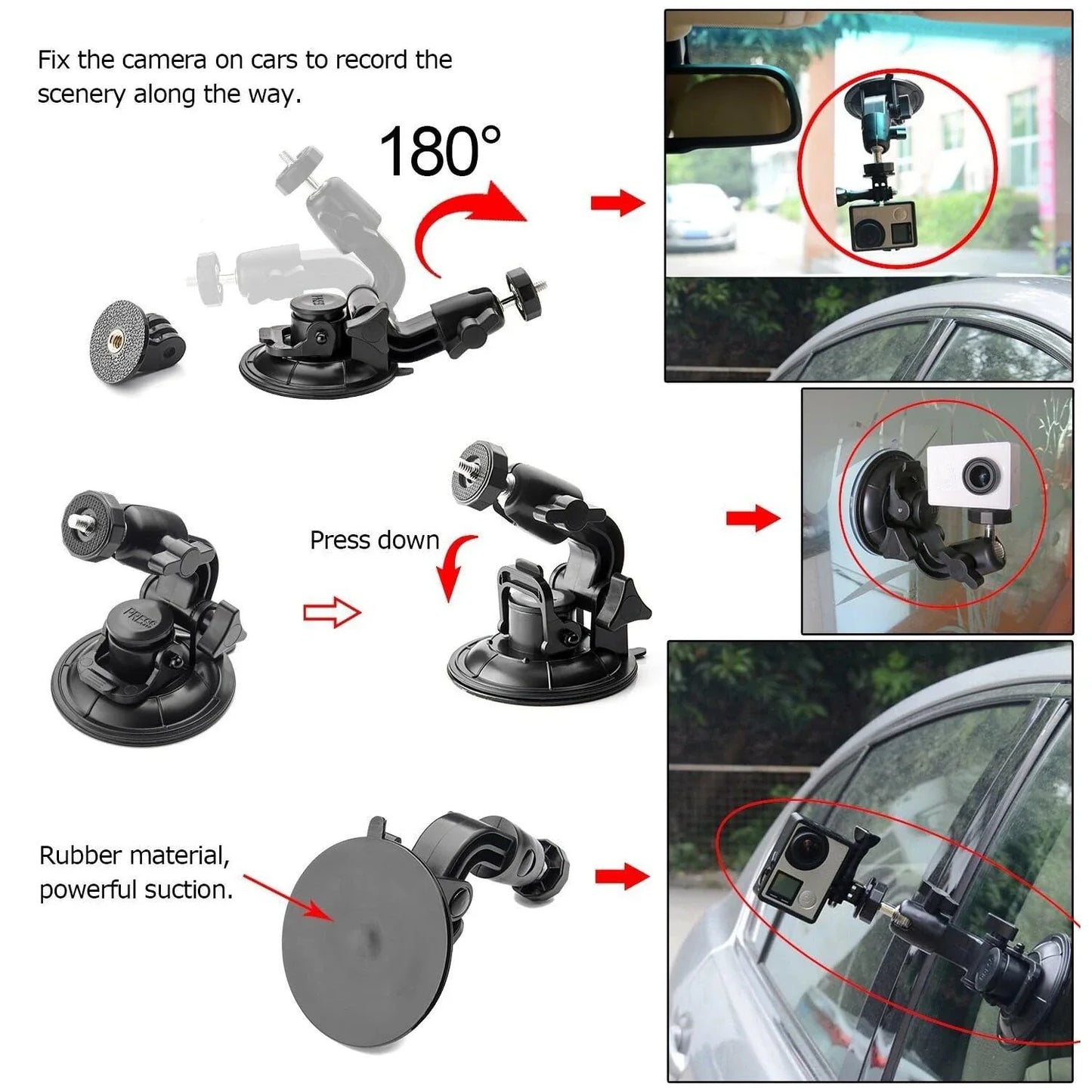 Suction Cup Mount for GoPro Hero 3-13 & Max – Compatible with DJI Osmo 3-5 & Insta360 X3/X4 Accessories