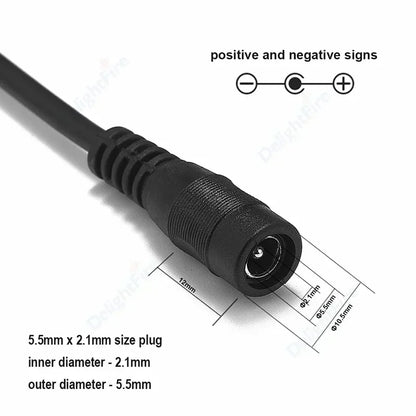 DC Power Extension Cable - 5.5x2.1mm Male Female Jack Cord for LED Strip, CCTV Camera & 5V/12V Devices