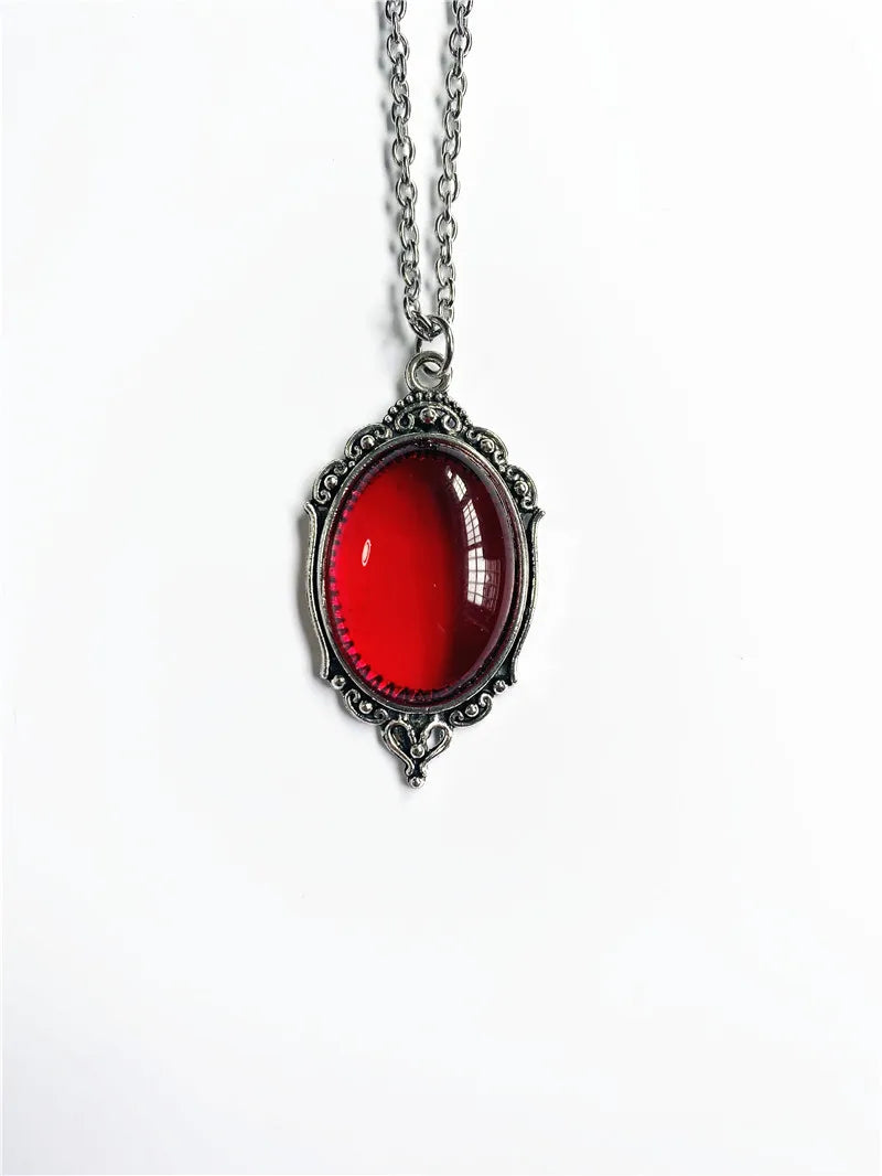 Gothic Vampire Blood Drop Necklace — Vintage Purple & Red Bat Eye Pendant, Witch Jewelry Accessory Gift for Women
