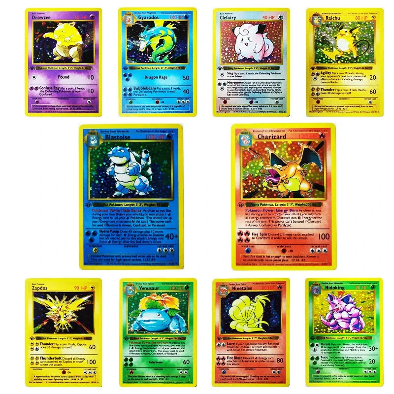 10pcs Pokémon 1996 1st Edition Collection Cards – Charizard, Shining PTCG Game Flash Cards, Anime Gift Toys