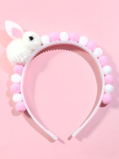 Girls’ Bunny Ear Fur Ball Headband - Cute Winter Hair Accessory for Kids