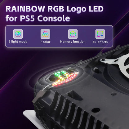 eXtremeRate RGB LED Kit for PS5 (CFI-1 Series) – Rainbow Logo with 40 Effects for Disc & Digital Edition Console