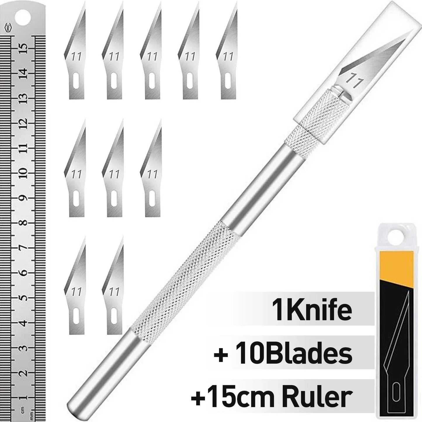 Craft Hobby Knife Set – Precision Exacto Knife with 11 Stainless Steel Blades & 15cm Ruler for Art & DIY