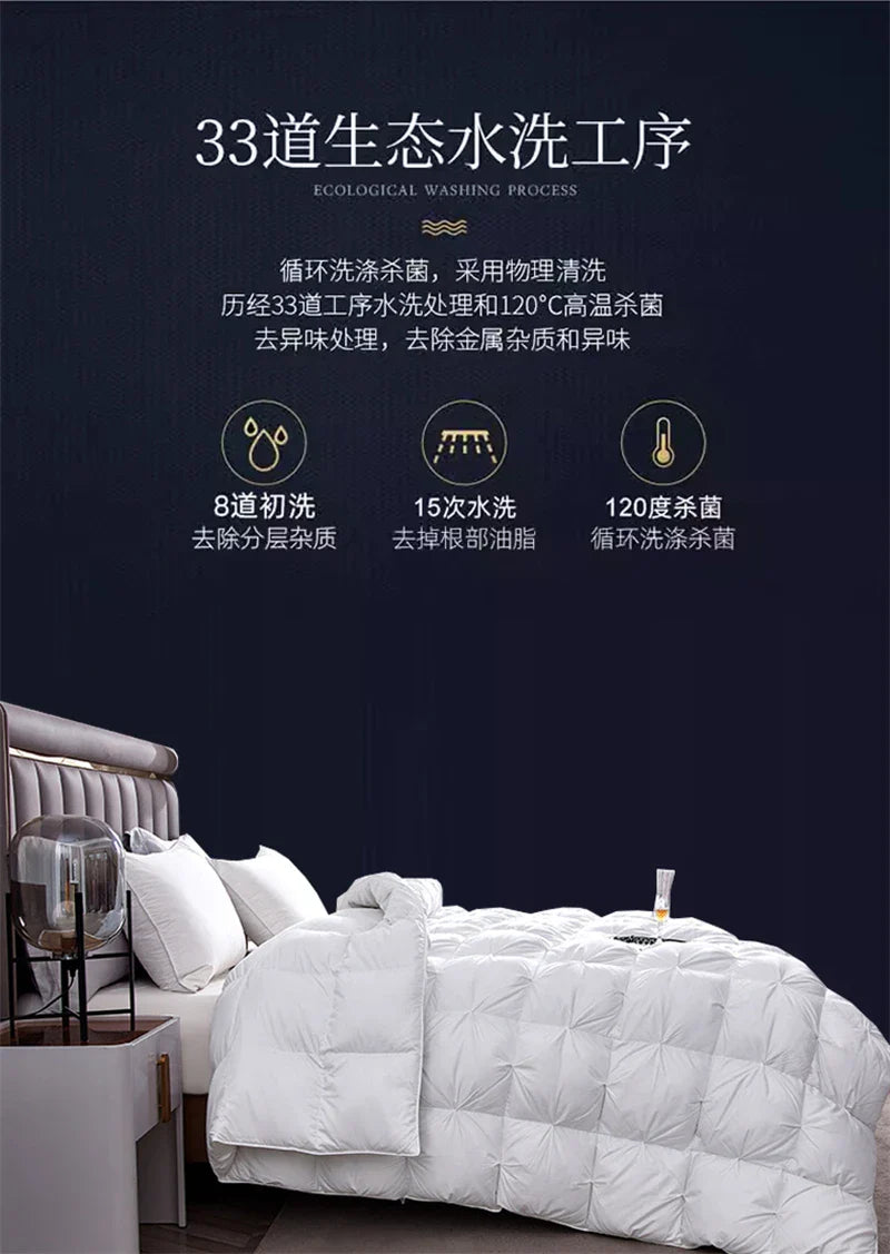 Premium White Goose Down Comforter – Winter Warm Feather Duvet, Lightweight & Cozy, Queen/King Size, Pinch Pleated 3D Design