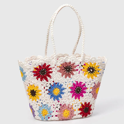 Women’s Handwoven Hollow Flower Handbag – Fashion Leisure Travel Tote Shoulder Bag for Vacation & Everyday Use