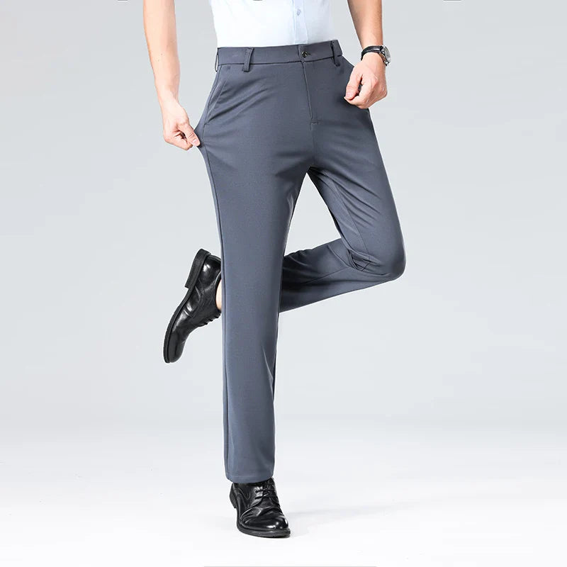 Men's Summer Fashion Suit Pants – Thin Business Casual Elastic Straight Leg Formal Trousers | Plus Size 28-42