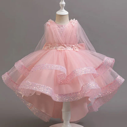 Girls Sequin Sleeveless Party Dress - Kids Wedding, Birthday and Performance Costume Dress