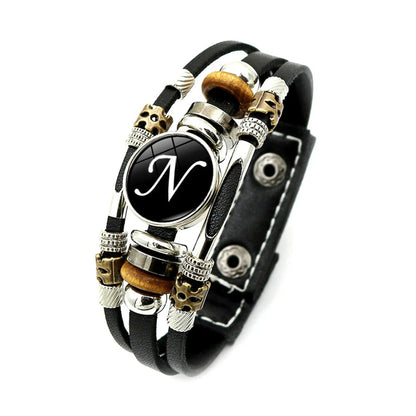 Retro A-Z Initial Alphabet Bracelet – Adjustable Leather & Handmade Rope Bangle for Men & Boys, Perfect Gift Jewelry