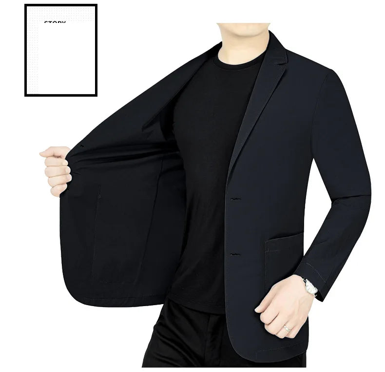 Men’s Summer Thin Blazer Jacket – Breathable, Elastic Sunscreen Coat for Business Casual, 4XL