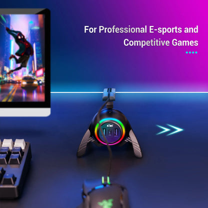 RGB Mouse Bungee with USB Hub – Flexible Mouse Cable Holder and Cord Organizer for Gaming and Esports