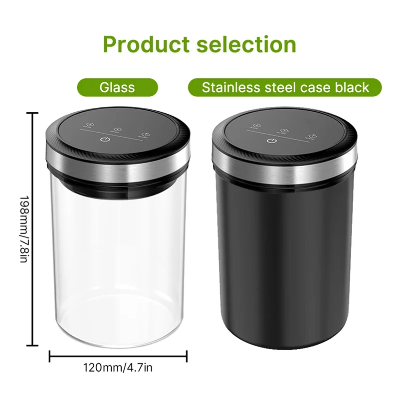 J1UL1N Vacuum Coffee Canister — 1.6L/54Oz Airtight Storage Jar with 33KPa Auto Vacuum & Touch Screen Lid