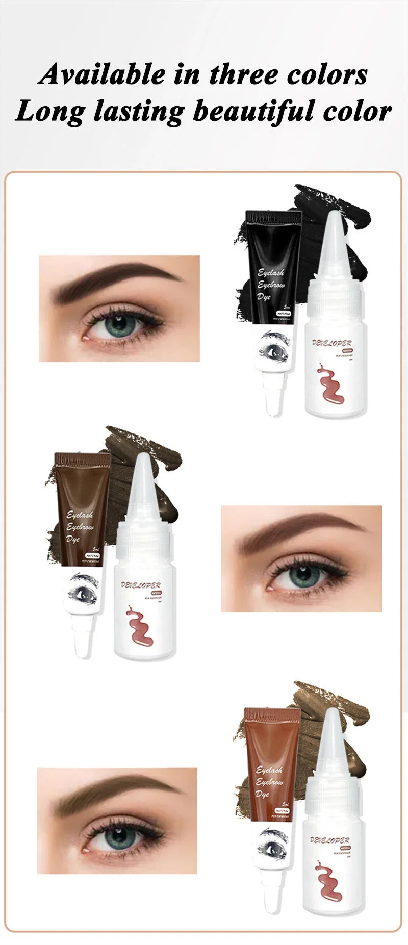 15-Minute Fast Henna Eyelash & Eyebrow Dye Tint Kit – Professional Easy Dye Gel in Brown & Black for Perfect Eyebrows