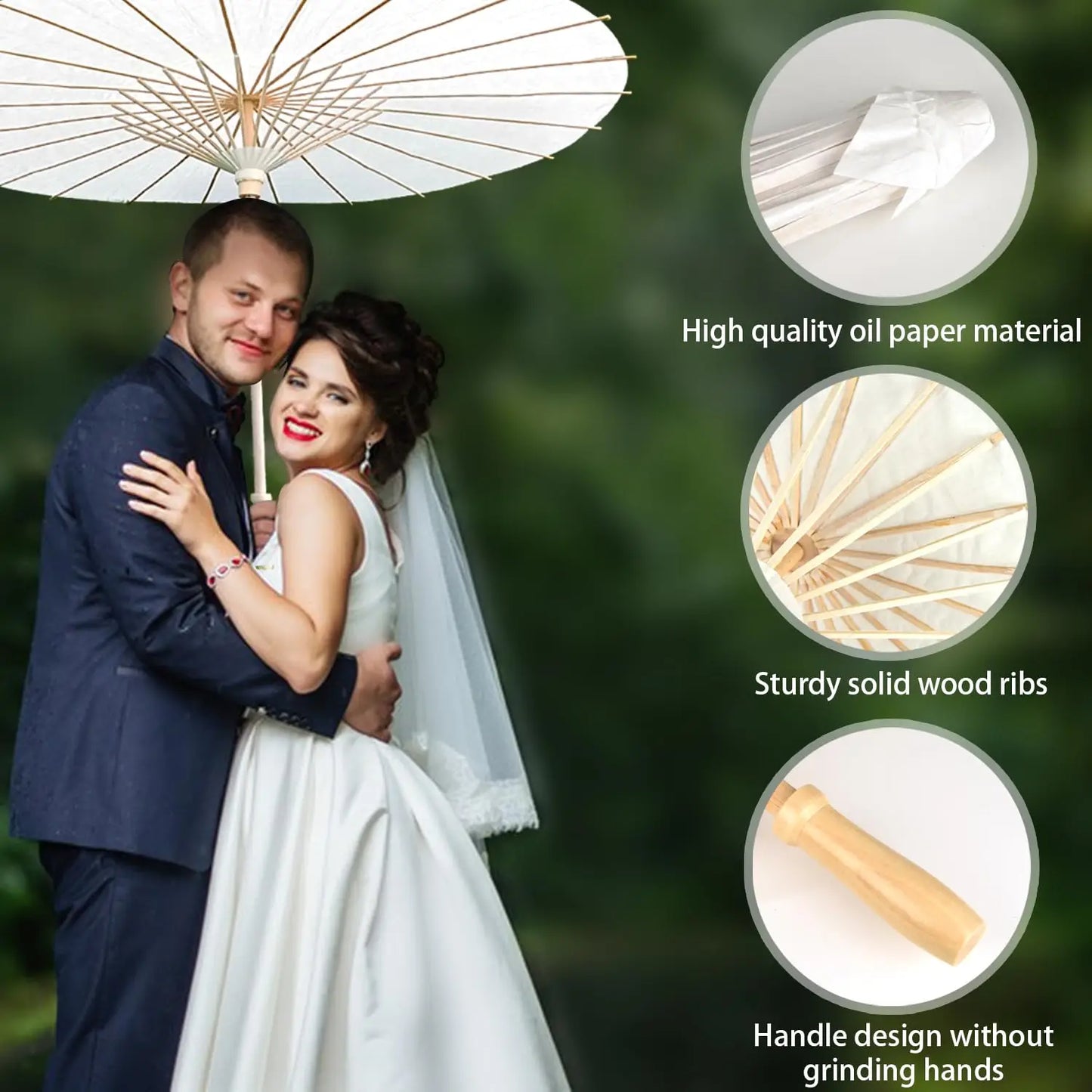 60/84cm White Wedding Paper Umbrellas – Chinese Wooden Handle, DIY Rustic Photography Props for Baby Shower, Party & Wedding