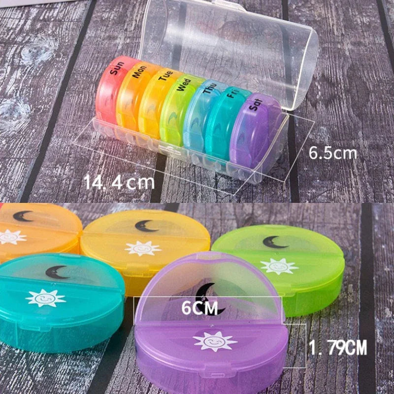 Rainbow 7-Day Pill Organizer — Portable Plastic Weekly Medicine Storage Box for Tablets
