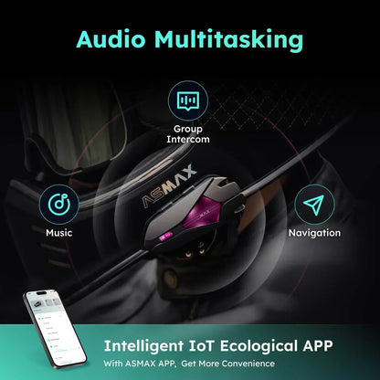 ASMAX Z1 Motorcycle Bluetooth Intercom — IP67 Waterproof Helmet Headset with 2-Chip 8-Core, HiFi Speakers, ENC, Fast Charging