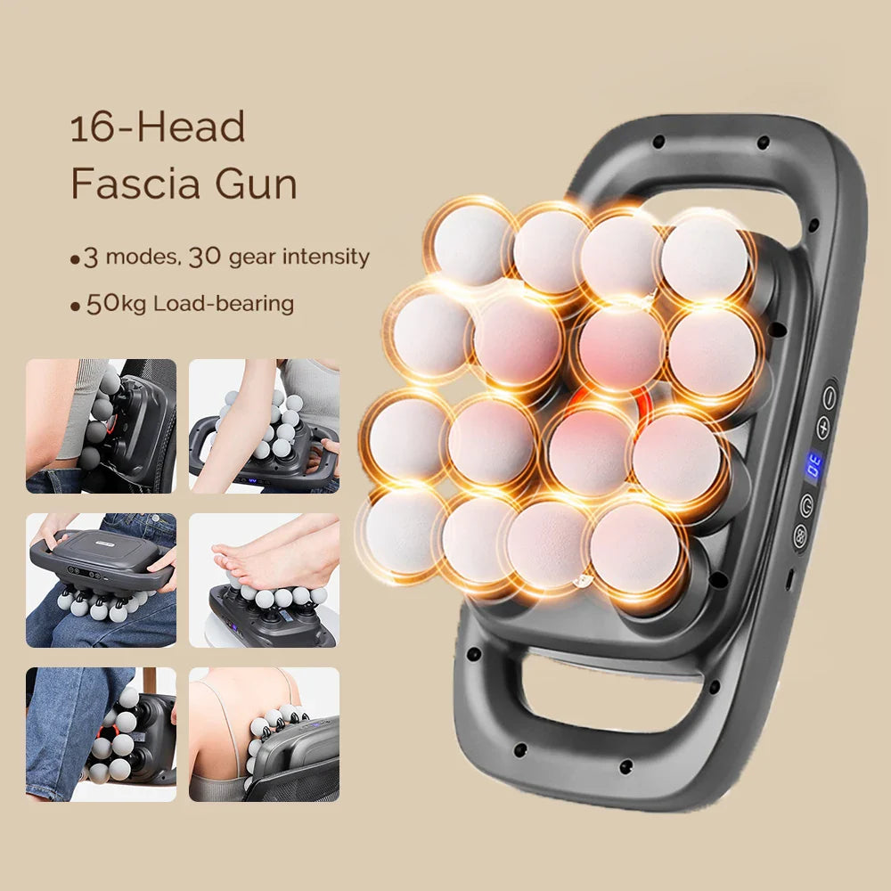 16-Head Fascia Massage Gun – High-Frequency Vibration Body Massager for Back, Waist, Neck, and Shoulders, Muscle Relief