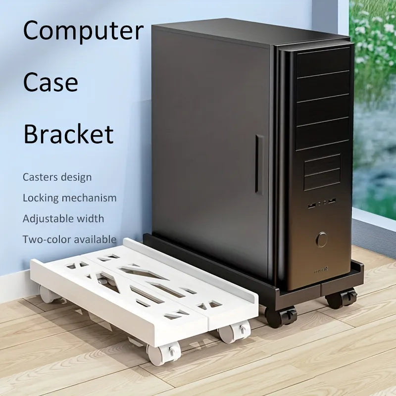 Versatile Adjustable Mobile CPU Stand with Ventilation - PC Tower Holder on 4 Caster Wheels, Perfect Under Desk Solution