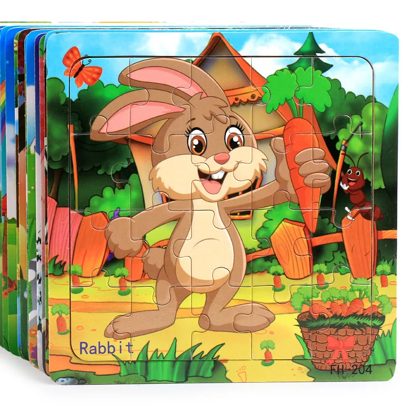 20-Piece Wooden Puzzle Set — Cartoon Animals, Cars, Letters & Numbers Educational Jigsaw Toys for Kids