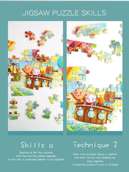 60PCS Cartoon Jigsaw Puzzle with Metal Box – Kids Educational Animal & Vehicle Puzzle Game