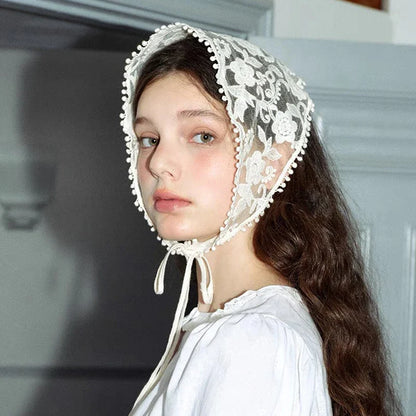 White Woven Floral Lace Hair Scarf Wrap – Retro Triangle Headscarf, Travel & Photo Hat, Hair Accessories for Women