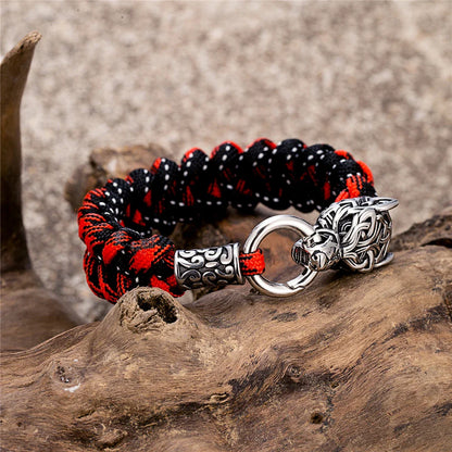 Vintage Norse Runes Celtic Wolf Survival Rope Bracelet - Handmade Stainless Steel Wristband for Men, Vikings Jewelry