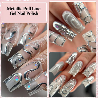LILYCUTE 5ml Silver Metallic Liner Gel Polish – Super Bright UV Nail Art Stripe & Drawing Paint Varnish, Mirror Effect Graffiti Gel