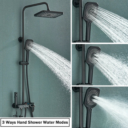 Rozin Black Smart Digital Display Shower Faucet Set - Piano Style Rainfall Bathroom System with Grey Digital Mixer Tap & Bidet Shower