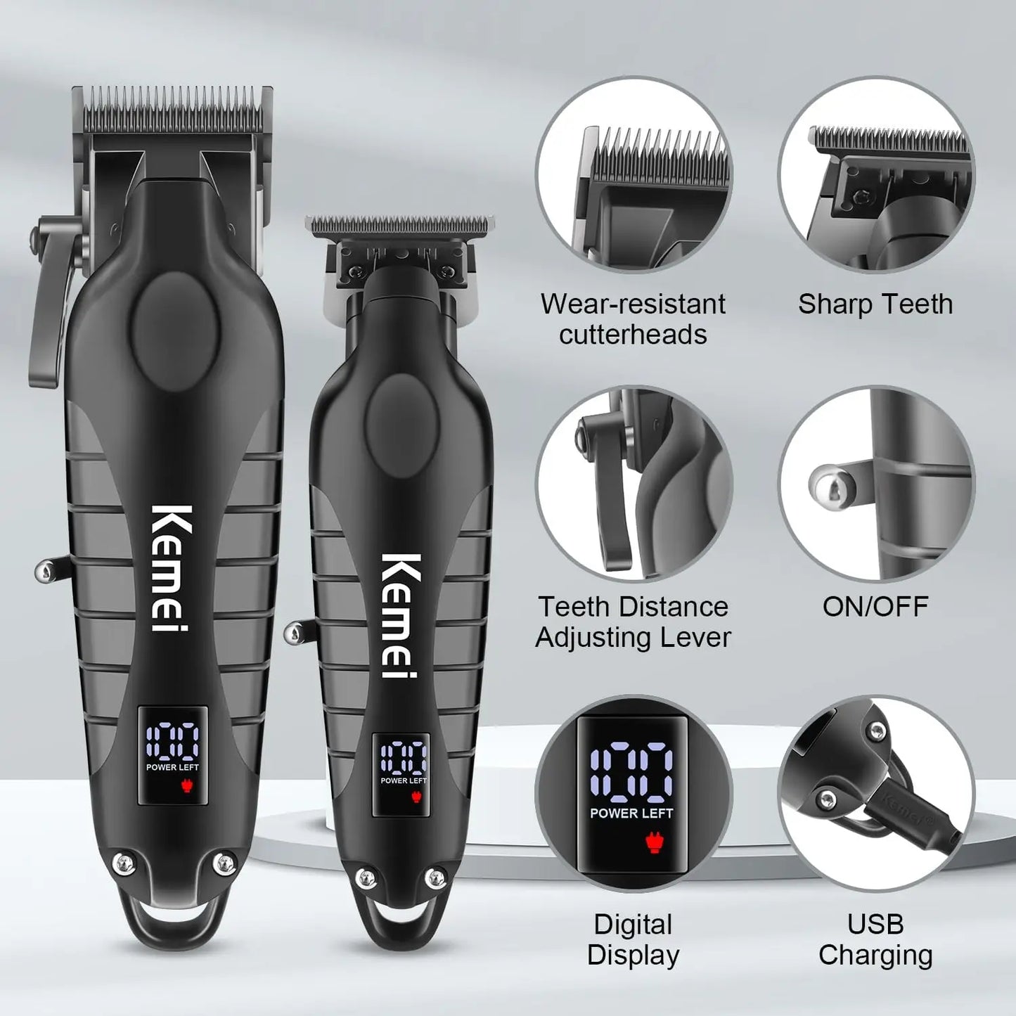 Kemei Hair Clipper Kit — Electric Trimmer & Shaver for Men, KM-2290/2293/1102