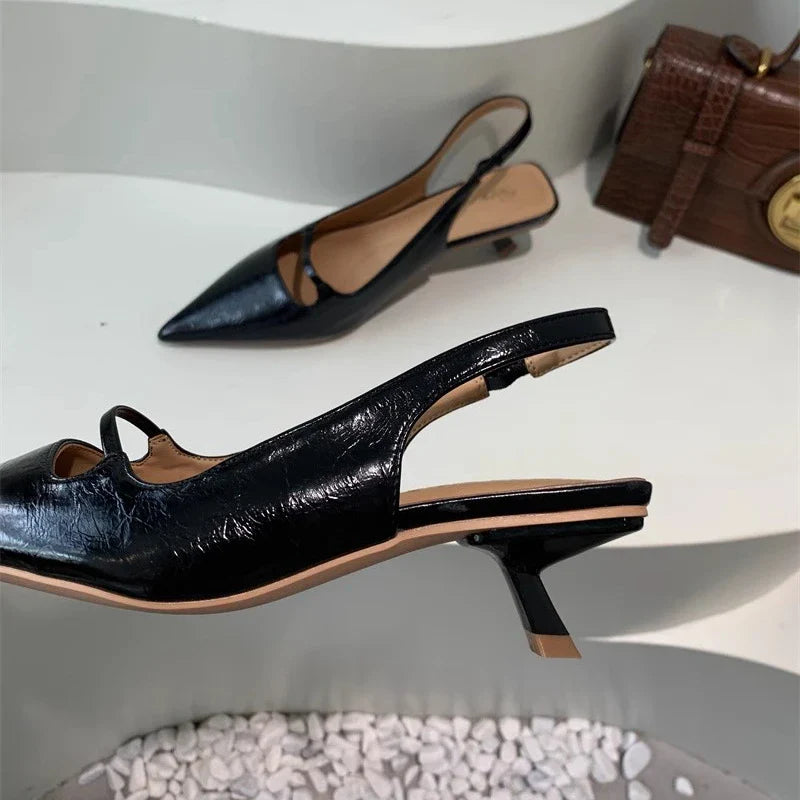 SUOJIALUN Women’s Summer Sandals – Fashion Pointed Toe Slip-On Slingback Mules with Thin Medium Heel