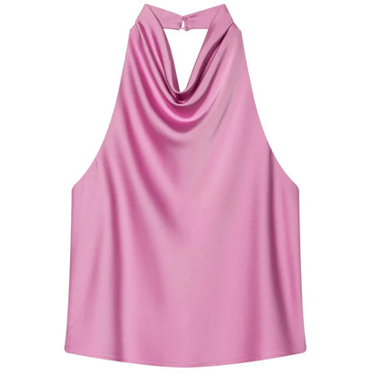 Women's Satin Halter Corset Top – Backless Elegant Sexy Summer Tank Vest in Yellow Pink Black