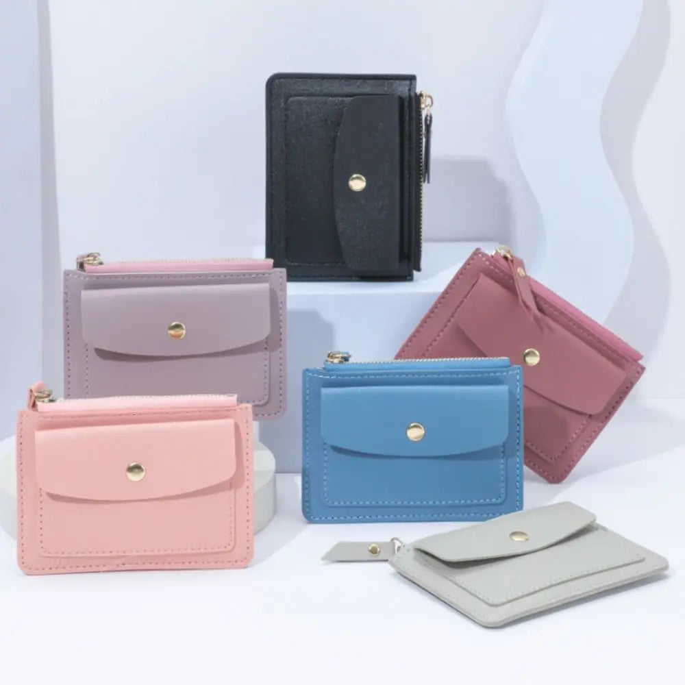 Stylish Short Coin Purse: PU Leather, Solid Color, Credit Card Holder, Zipper Wallet, Money Bag - Multi-Cards Holder